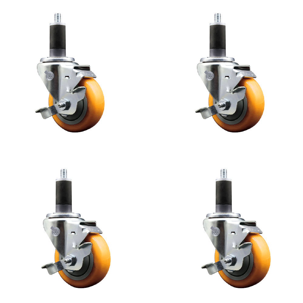 Polyurethane Swivel Expanding Stem Caster Set of 4 with 3.5 Inch Yellow Wheels and 1-1/4" Stems - Includes 4 Swivel with Top Locking Brakes - 300 lbs. Capacity Per Caster - Service Caster Brand — photo 1