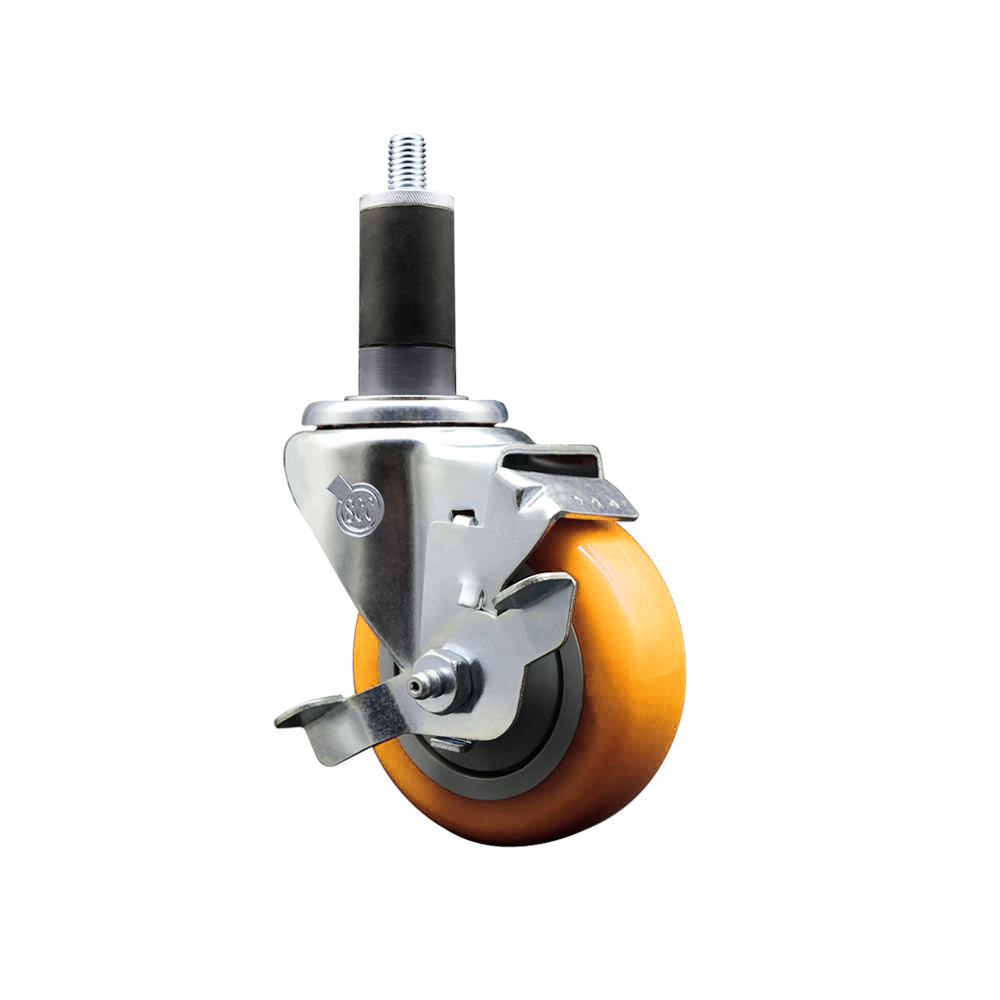 Polyurethane Expanding Stem Swivel Caster with 3.5 Inch Yellow Wheel and 1-1/4" Stem & Top Locking Brake - 300 lbs. Capacity Per Caster - Service Caster Brand — photo 1