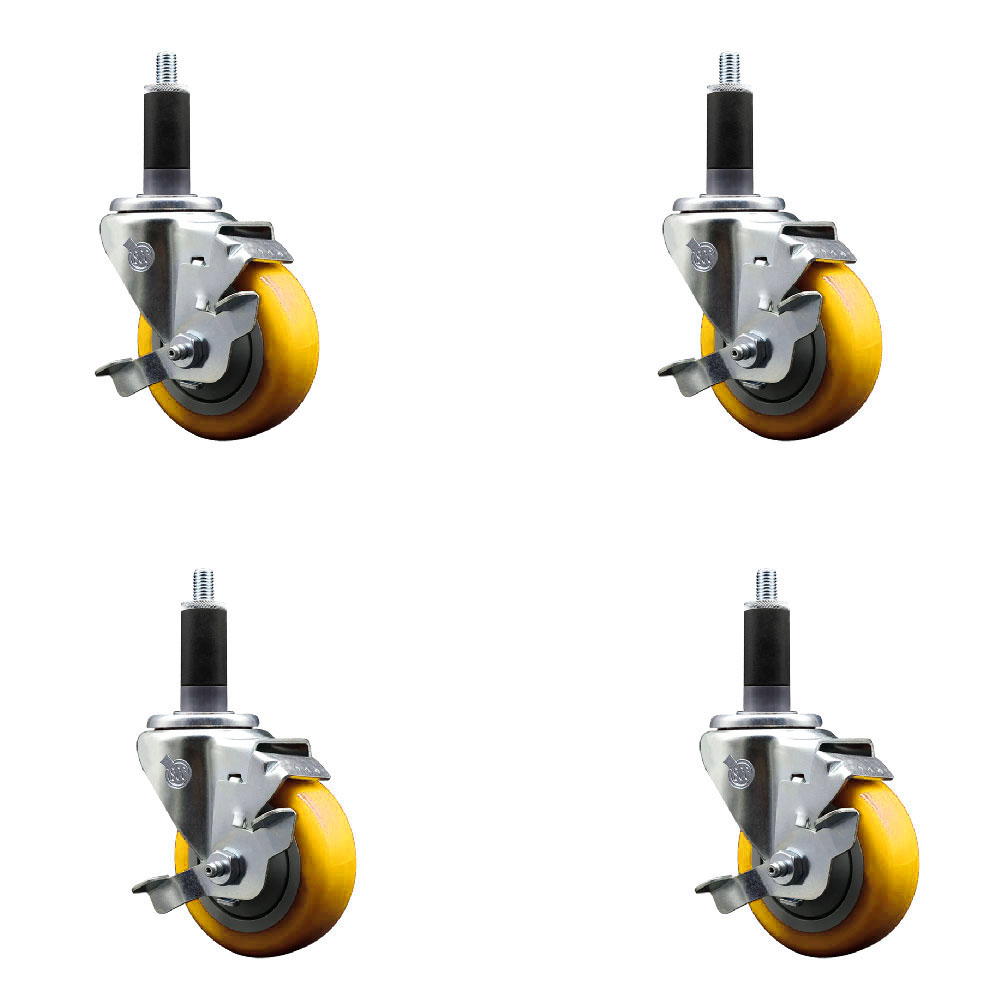 Polyurethane Swivel Stem Caster Set of 4 with 3.5 Inch Yellow Caster Wheels - 1-1/8" Expanding Stems - 316 Stainless Steel Casters - Includes 4 Swivel Casters with Top Lock Brakes-Service Caster Brand — photo 1