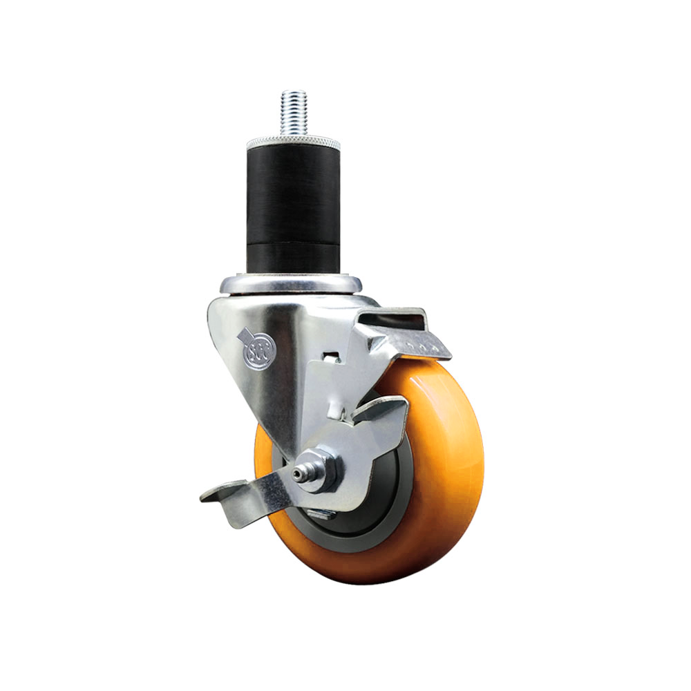 Polyurethane Expanding Stem Swivel Caster with 3.5 Inch Yellow Wheel and 1-3/4" Stem & Top Locking Brake - 300 lbs. Capacity Per Caster - Service Caster Brand — photo 1
