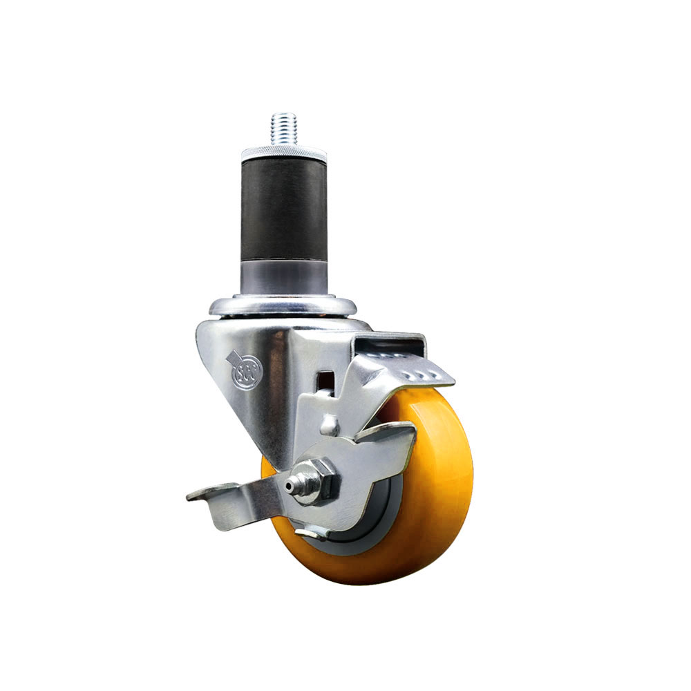 Stainless Steel Polyurethane Expanding Stem Swivel Caster with 3.5 Inch Yellow Wheel and 1-5/8" Stem & Top Locking Brake - 300 lbs. Capacity Per Caster - Service Caster Brand — photo 1