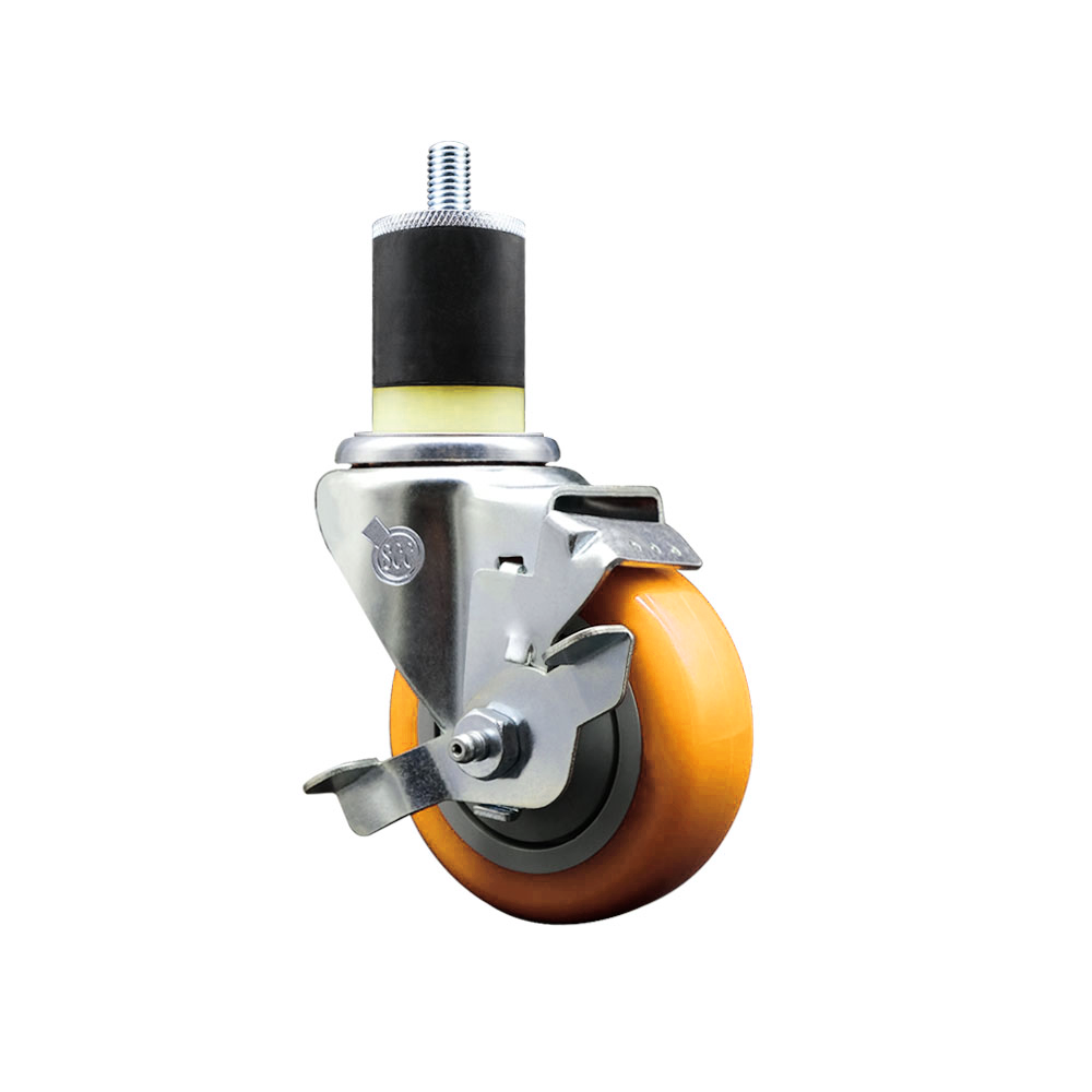 Stainless Steel Polyurethane Expanding Stem Swivel Caster with 3.5 Inch Yellow Wheel and 1-7/8" Stem & Top Locking Brake - 300 lbs. Capacity Per Caster - Service Caster Brand — photo 1