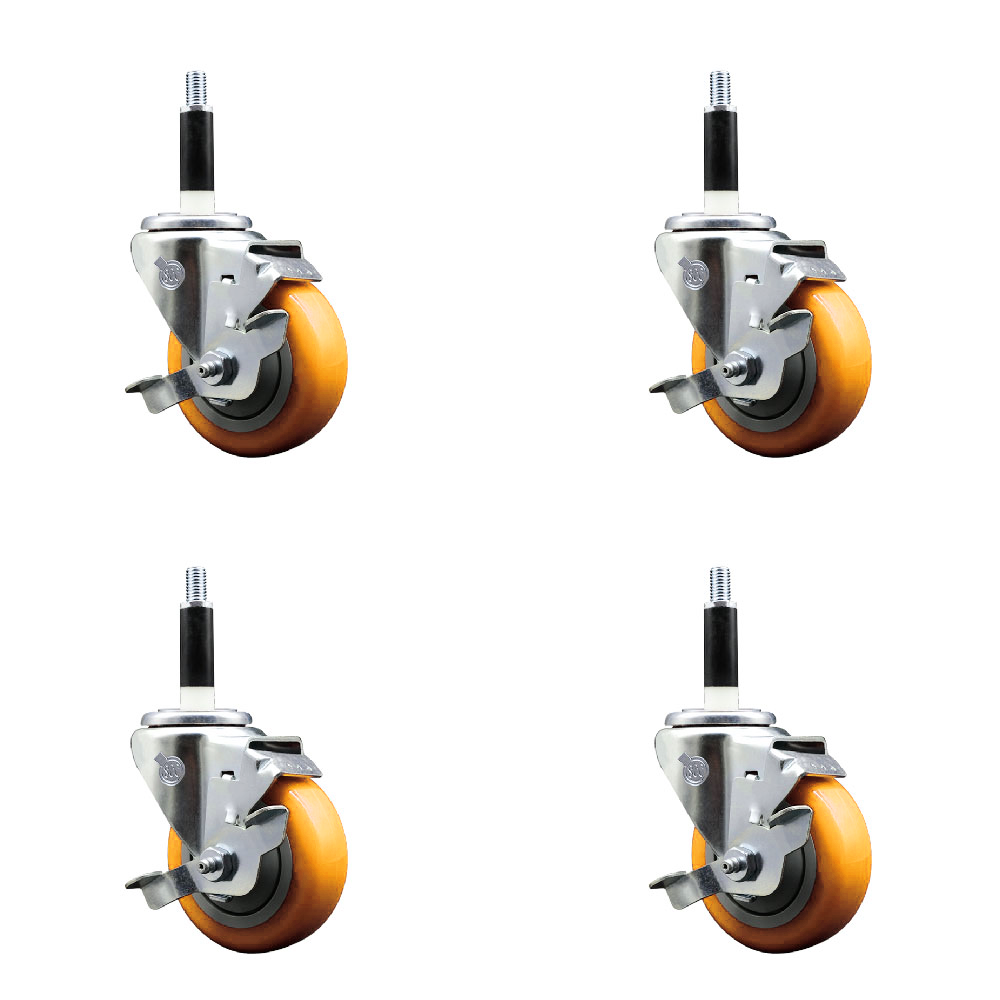 Polyurethane Swivel Expanding Stem Caster Set of 4 with 3.5 Inch Yellow Wheels and 7/8" Stems - Includes 4 Swivel with Top Locking Brakes - 300 lbs. Capacity Per Caster - Service Caster Brand — photo 1