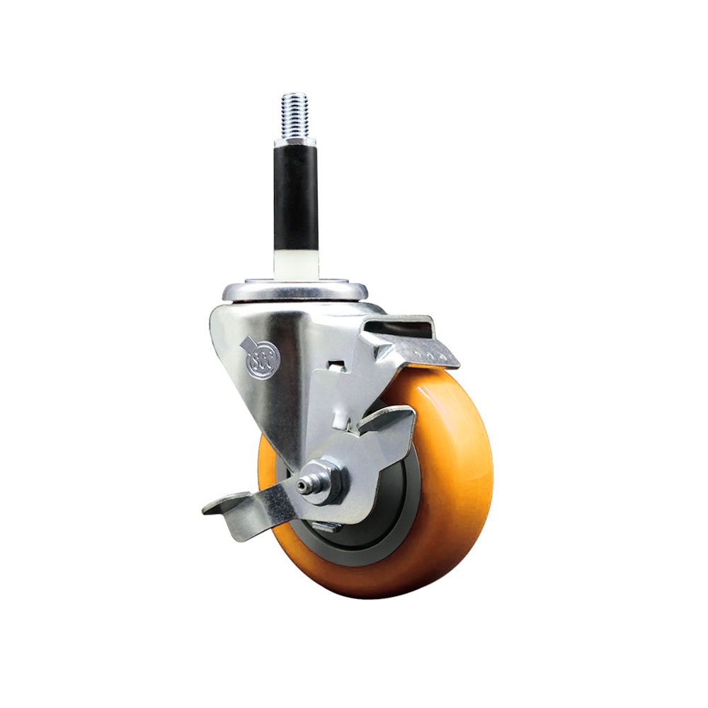 Polyurethane Expanding Stem Swivel Caster with 3.5 Inch Yellow Wheel and 7/8" Stem & Top Locking Brake - 300 lbs. Capacity Per Caster - Service Caster Brand — photo 1