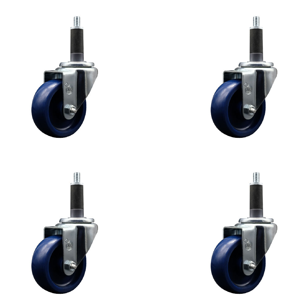 Solid Polyurethane Swivel Expanding Stem Caster Set of 4 with 3.5 Inch Blue Wheels and 1" Stems - 300 lbs. Capacity Per Caster - Service Caster Brand — photo 1
