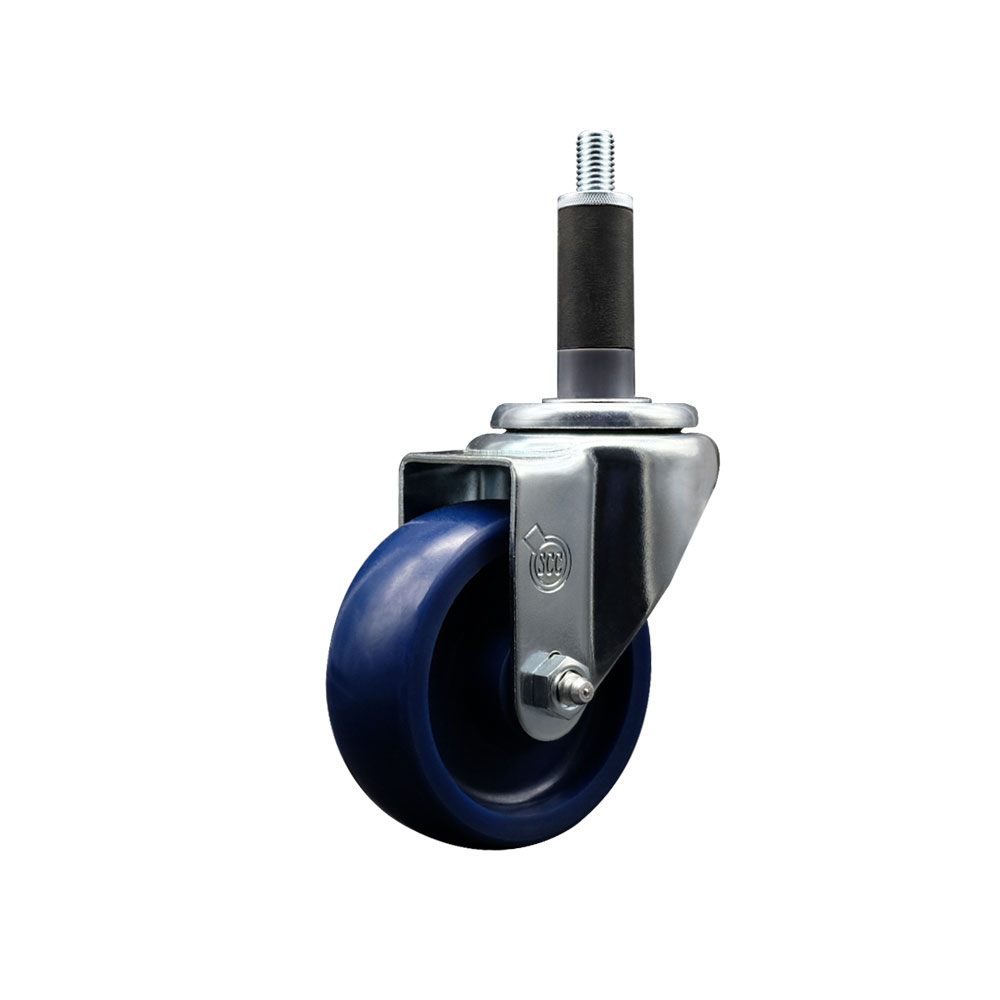 Solid Polyurethane Expanding Stem Swivel Caster with 3.5 Inch Blue Wheel and 1" Stem - 300 lbs. Capacity Per Caster - Service Caster Brand — photo 1