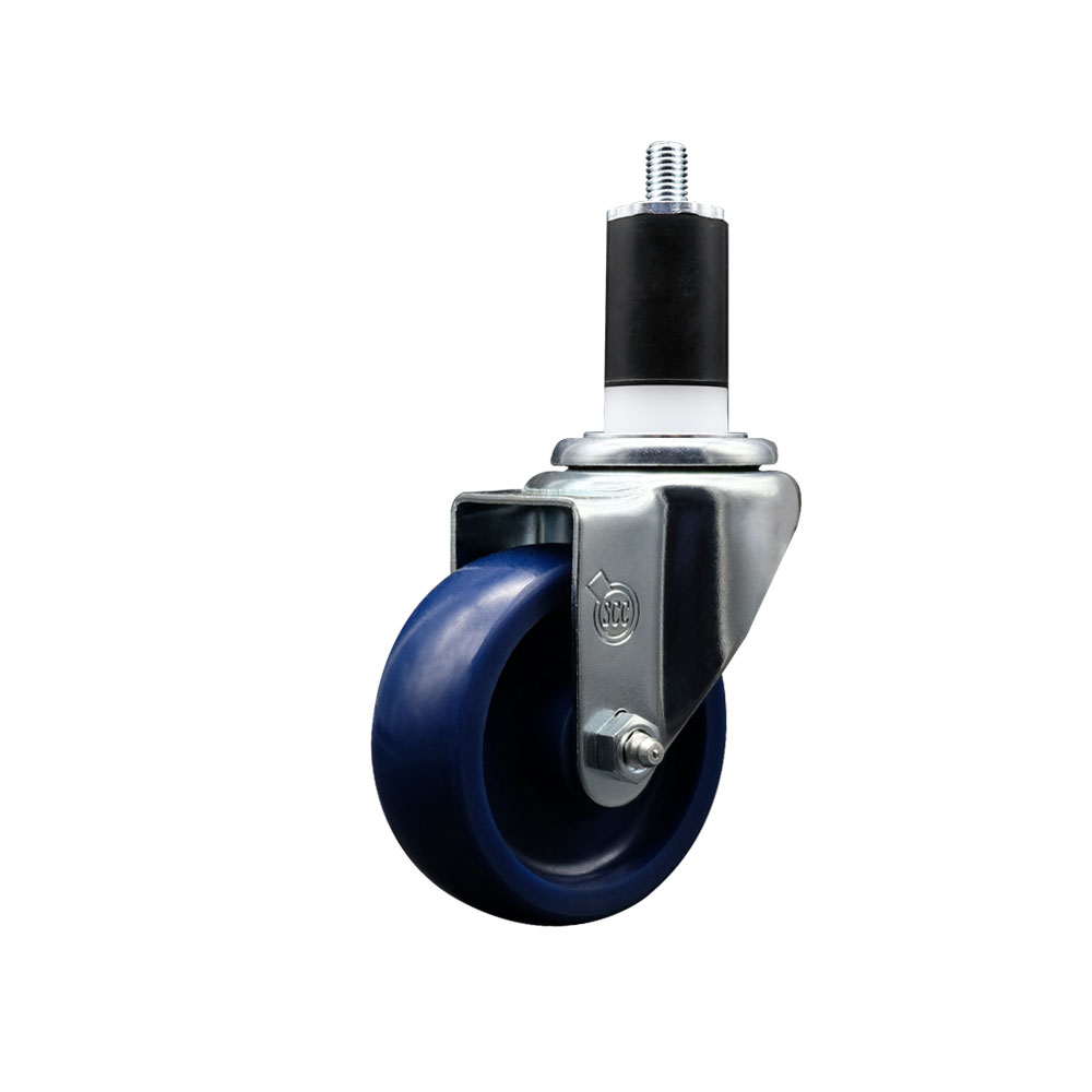 Solid Polyurethane Expanding Stem Swivel Caster with 3.5 Inch Blue Wheel and 1-1/2" Stem - 300 lbs. Capacity Per Caster - Service Caster Brand — photo 1