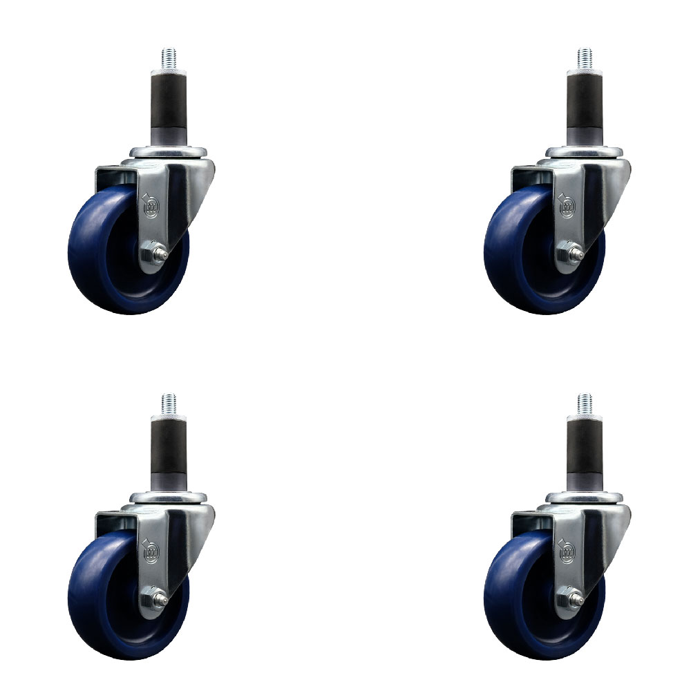 Stainless Steel Solid Polyurethane Swivel Expanding Stem Caster Set of 4 with 3.5 Inch Blue Wheels and 1-1/4" Stems - Includes 4 Swivel - 300 lbs. Capacity Per Caster - Service Caster Brand — photo 1