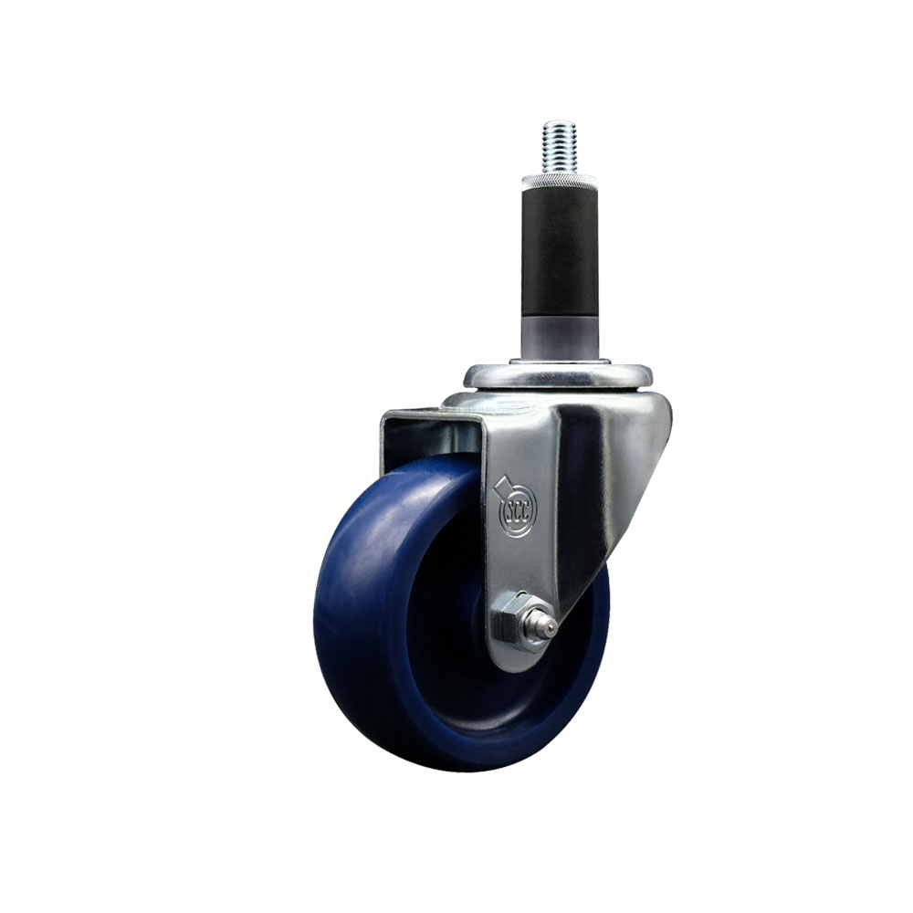 Stainless Steel Solid Polyurethane Expanding Stem Swivel Caster with 3.5 Inch Blue Wheel and 1-1/8" Stem - 300 lbs. Capacity Per Caster - Service Caster Brand — photo 1