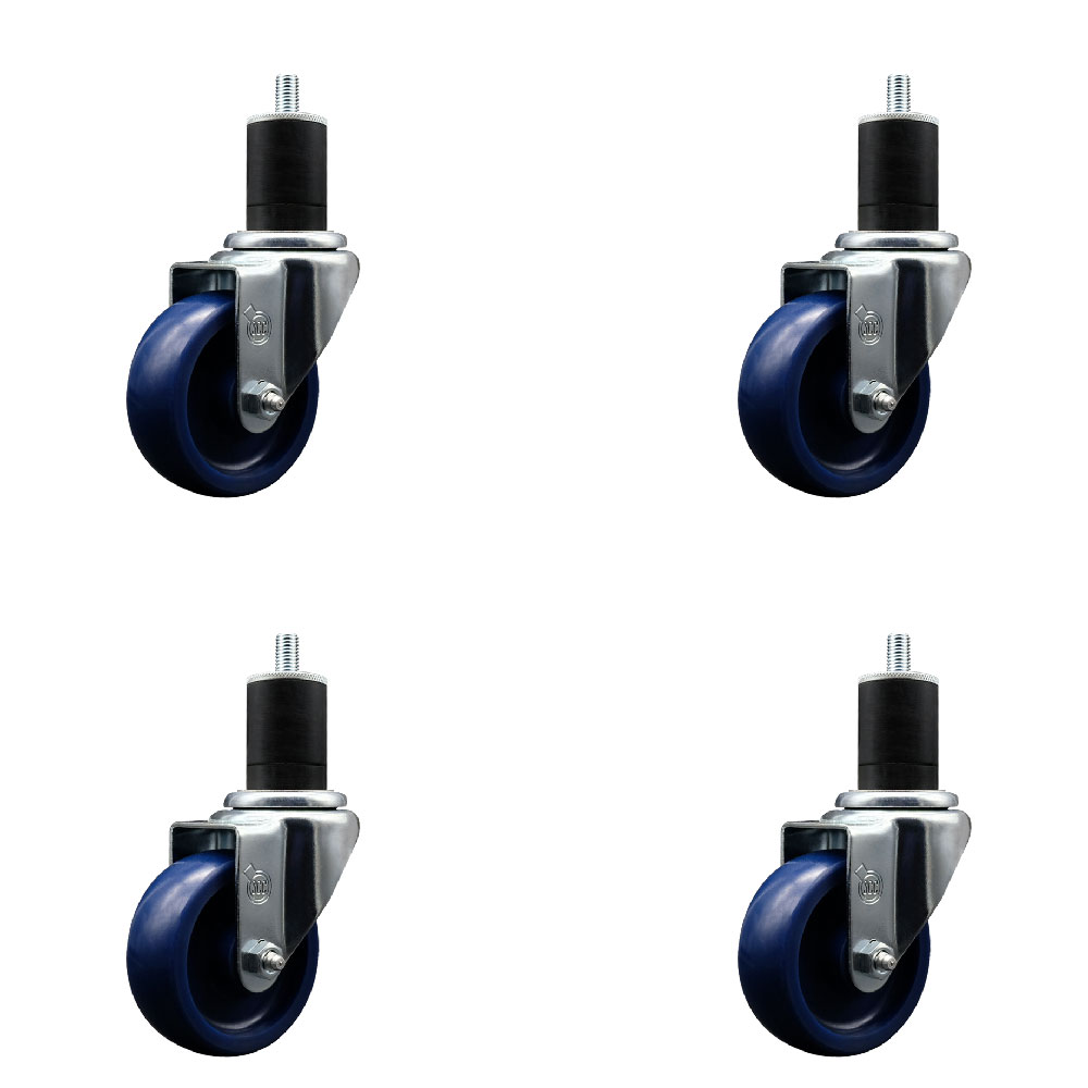 Solid Polyurethane Swivel Expanding Stem Caster Set of 4 with 3.5 Inch Blue Wheels and 1-3/4" Stems - 300 lbs. Capacity Per Caster - Service Caster Brand — photo 1