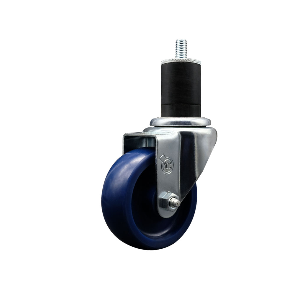 Solid Polyurethane Expanding Stem Swivel Caster with 3.5 Inch Blue Wheel and 1-3/4" Stem - 300 lbs. Capacity Per Caster - Service Caster Brand — photo 1