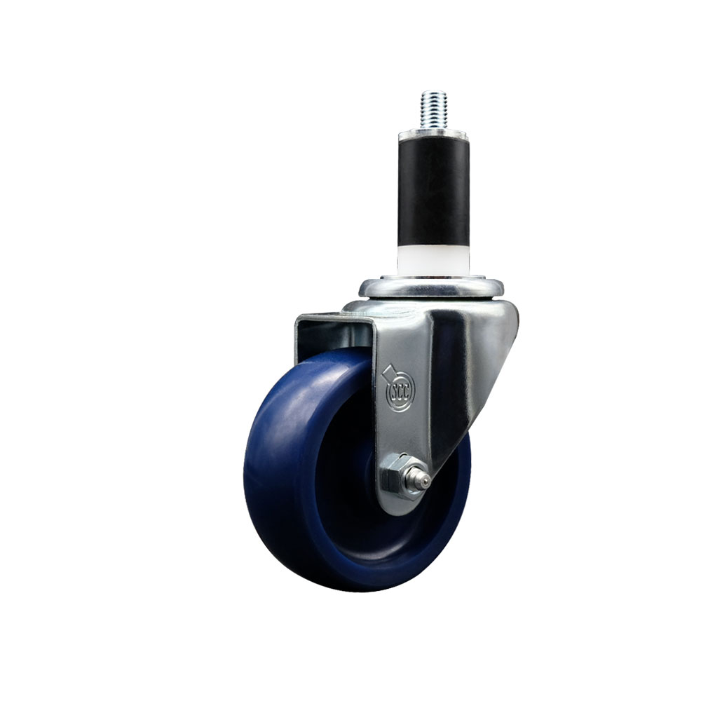 Solid Polyurethane Expanding Stem Swivel Caster with 3.5 Inch Blue Wheel and 1-3/8" Stem - 300 lbs. Capacity Per Caster - Service Caster Brand — photo 1