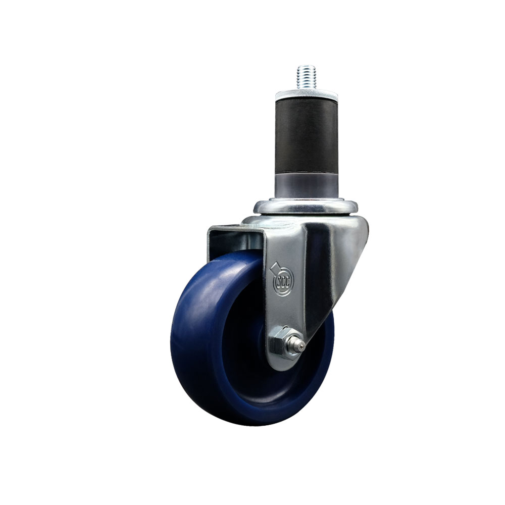 Solid Polyurethane Expanding Stem Swivel Caster with 3.5 Inch Blue Wheel and 1-5/8" Stem - 300 lbs. Capacity Per Caster - Service Caster Brand — photo 1