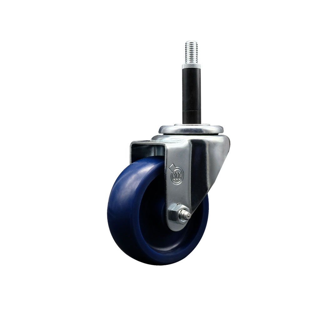 Solid Polyurethane Expanding Stem Swivel Caster with 3.5 Inch Blue Wheel and 3/4" Stem - 300 lbs. Capacity Per Caster - Service Caster Brand — photo 1