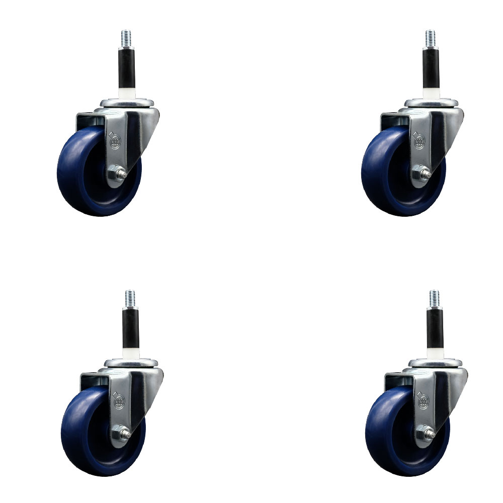 Solid Polyurethane Swivel Expanding Stem Caster Set of 4 with 3.5 Inch Blue Wheels and 7/8" Stems - 300 lbs. Capacity Per Caster - Service Caster Brand — photo 1