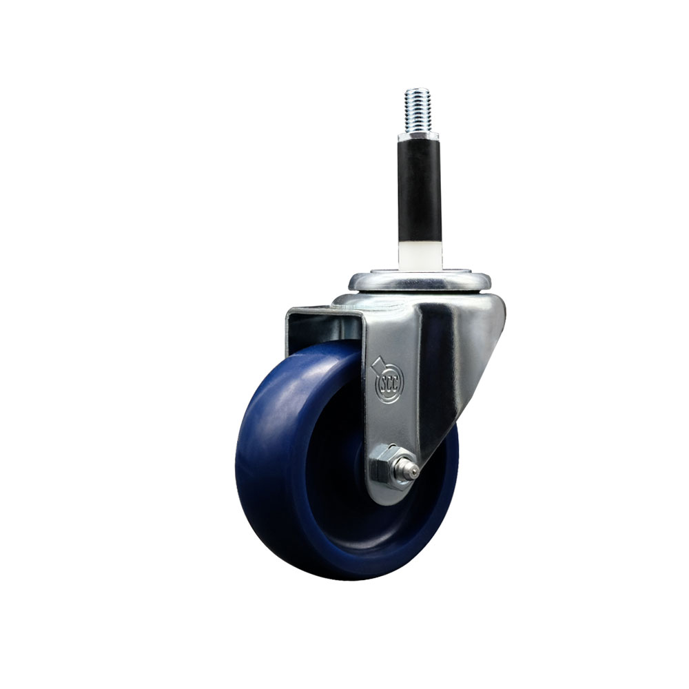 Stainless Steel Solid Polyurethane Expanding Stem Swivel Caster with 3.5 Inch Blue Wheel and 7/8" Stem - 300 lbs. Capacity Per Caster - Service Caster Brand — photo 1