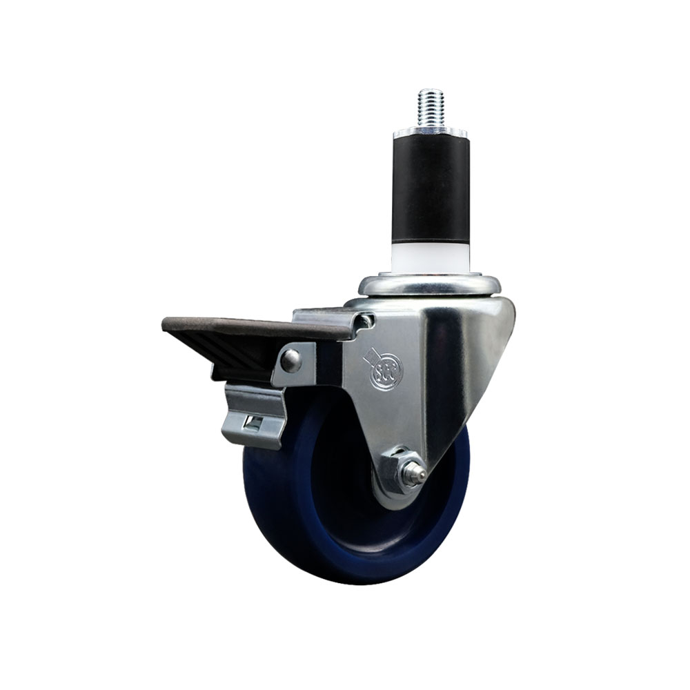 Solid Polyurethane Expanding Stem Swivel Caster with 3.5 Inch Blue Wheel and 1-1/2" Stem & Posi Locking Brake - 300 lbs. Capacity Per Caster - Service Caster Brand — photo 1