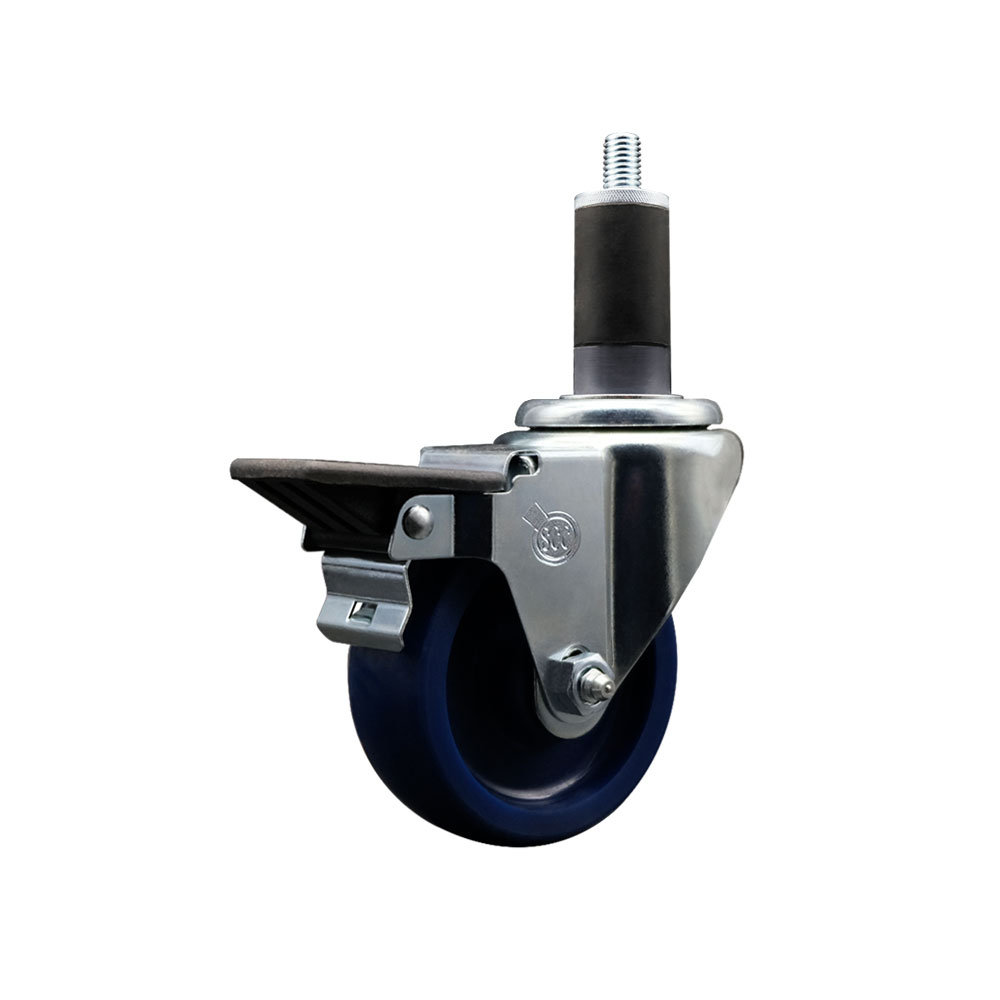 Solid Polyurethane Expanding Stem Swivel Caster with 3.5 Inch Blue Wheel and 1-1/4" Stem & Posi Locking Brake - 300 lbs. Capacity Per Caster - Service Caster Brand — photo 1