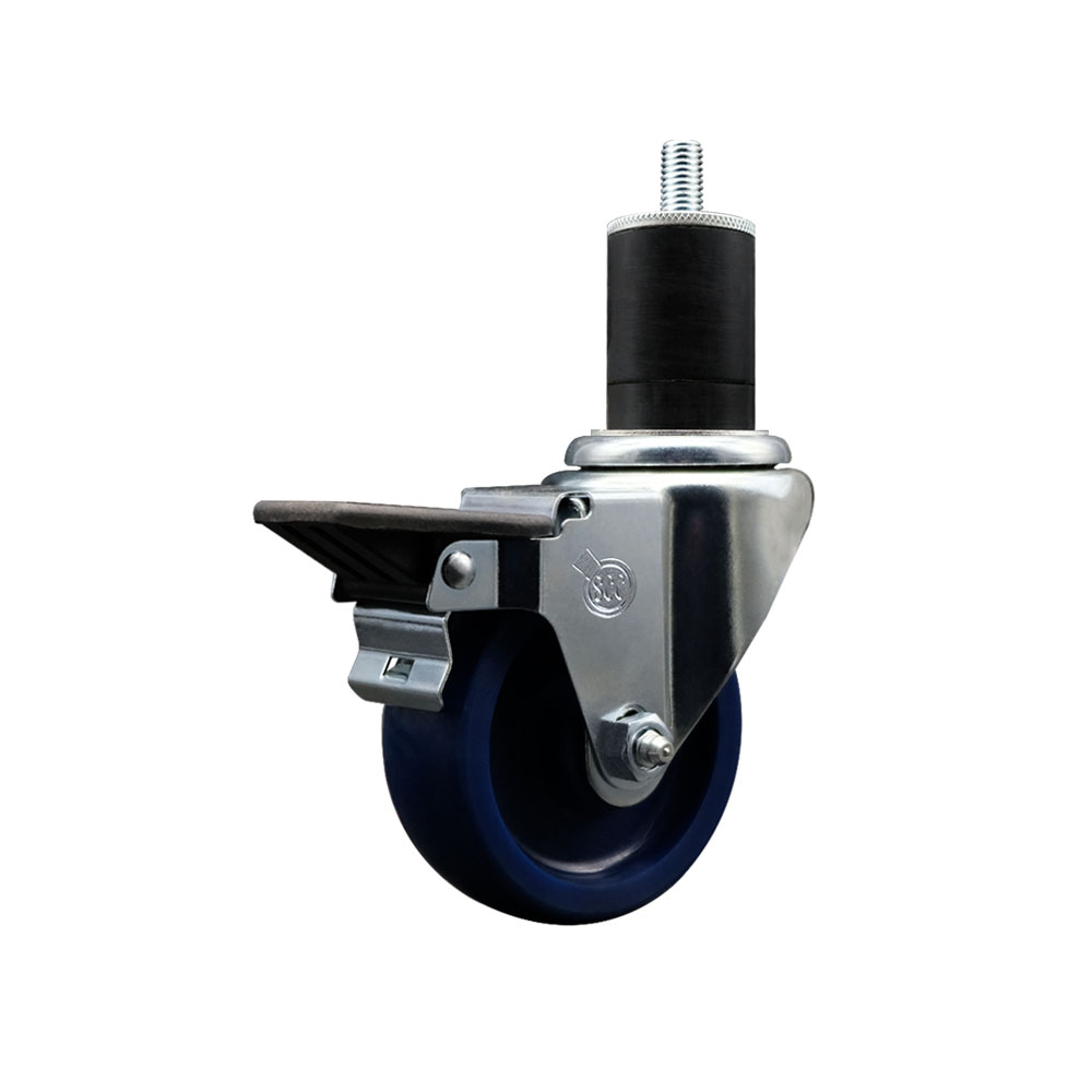 Solid Polyurethane Expanding Stem Swivel Caster with 3.5 Inch Blue Wheel and 1-3/4" Stem & Posi Locking Brake - 300 lbs. Capacity Per Caster - Service Caster Brand — photo 1