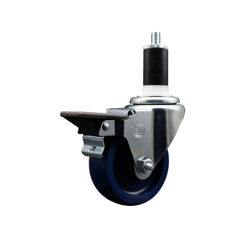 Solid Polyurethane Expanding Stem Swivel Caster with 3.5 Inch Blue Wheel and 1-3/8" Stem & Posi Locking Brake - 300 lbs. Capacity Per Caster - Service Caster Brand — photo 1