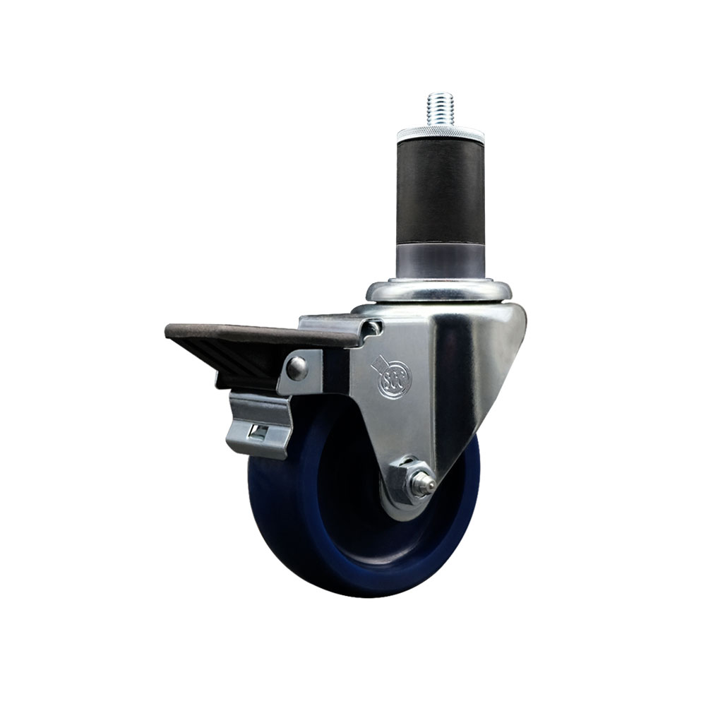 Solid Polyurethane Expanding Stem Swivel Caster with 3.5 Inch Blue Wheel and 1-5/8" Stem & Posi Locking Brake - 300 lbs. Capacity Per Caster - Service Caster Brand — photo 1