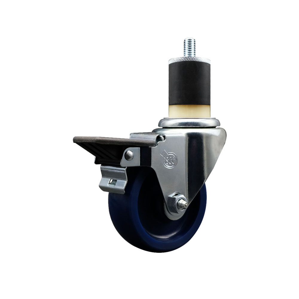 Solid Polyurethane Expanding Stem Swivel Caster with 3.5 Inch Blue Wheel and 1-7/8" Stem & Posi Locking Brake - 300 lbs. Capacity Per Caster - Service Caster Brand — photo 1