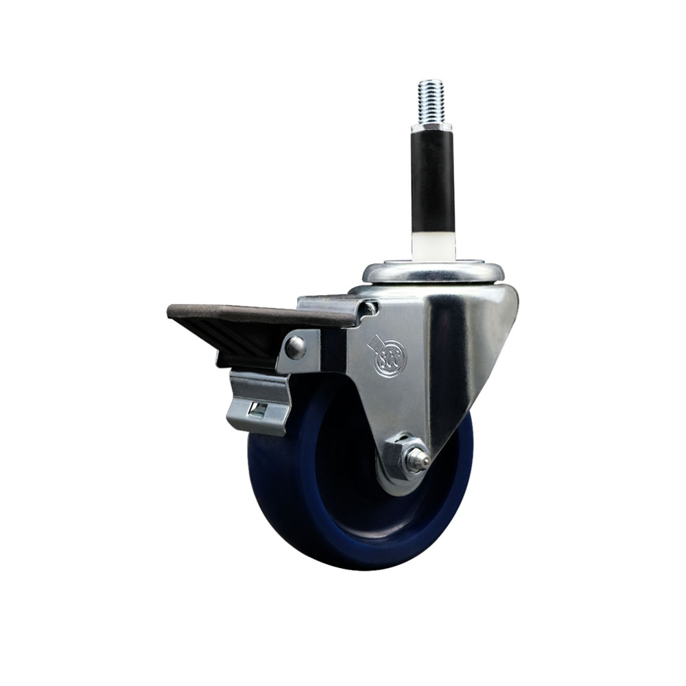Solid Polyurethane Expanding Stem Swivel Caster with 3.5 Inch Blue Wheel and 7/8" Stem & Posi Locking Brake - 300 lbs. Capacity Per Caster - Service Caster Brand — photo 1