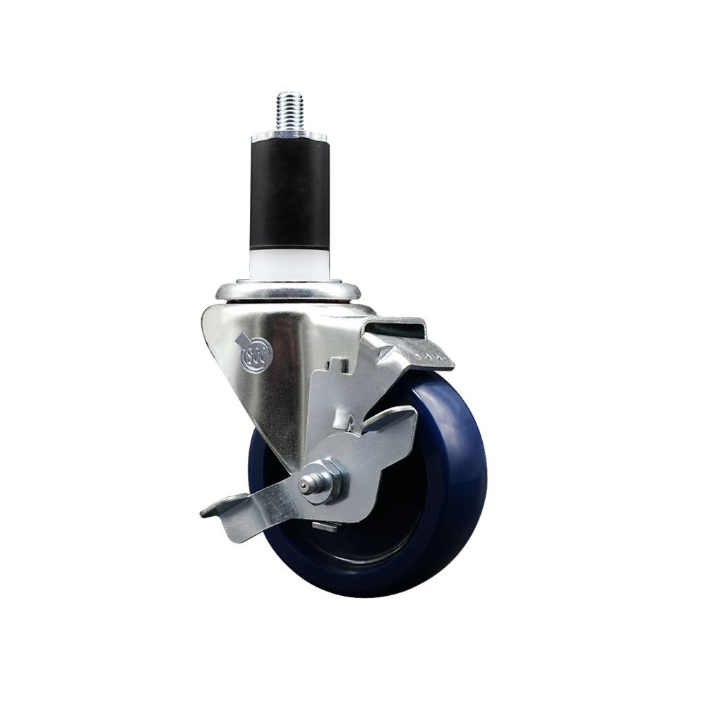 Solid Polyurethane Expanding Stem Swivel Caster with 3.5 Inch Blue Wheel and 1-1/2" Stem & Top Locking Brake - 300 lbs. Capacity Per Caster - Service Caster Brand — photo 1