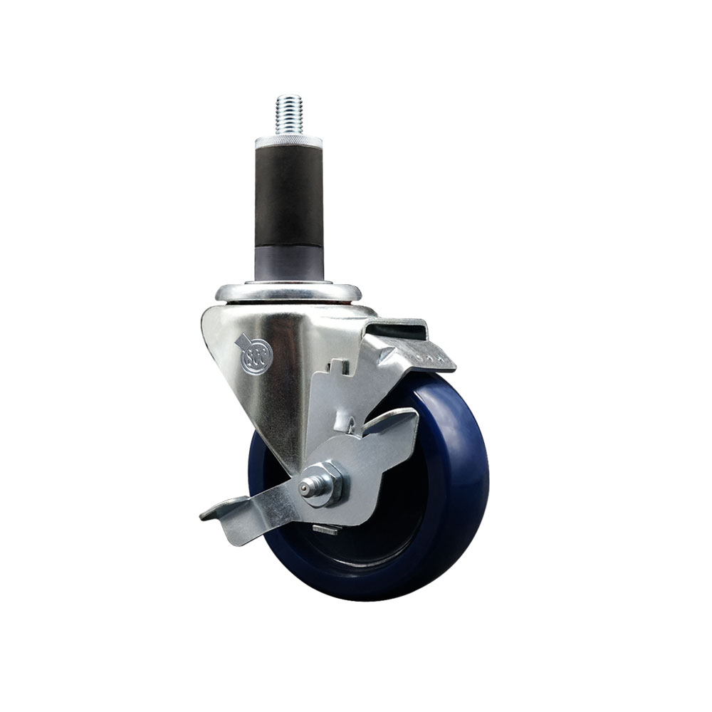 Solid Polyurethane Expanding Stem Swivel Caster with 3.5 Inch Blue Wheel and 1-1/4" Stem & Top Locking Brake - 300 lbs. Capacity Per Caster - Service Caster Brand — photo 1