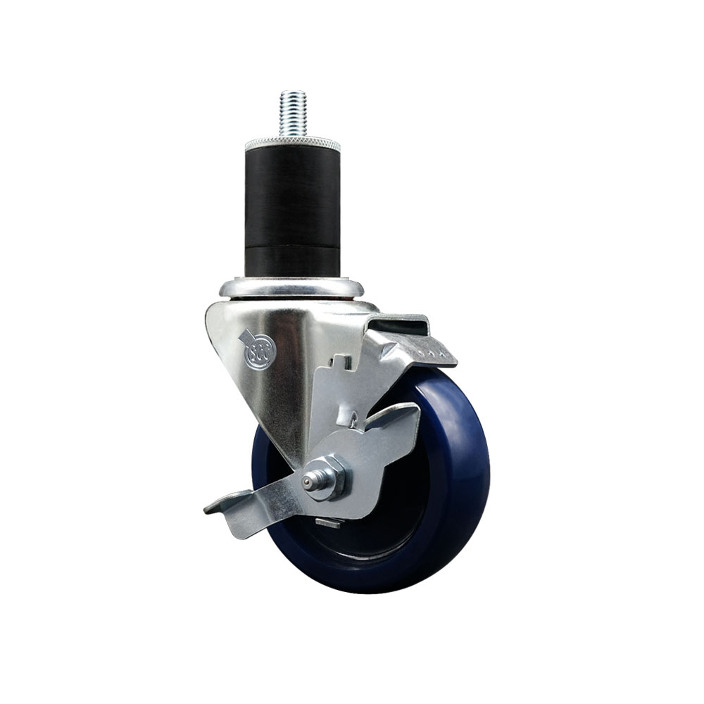 Solid Polyurethane Expanding Stem Swivel Caster with 3.5 Inch Blue Wheel and 1-3/4" Stem & Top Locking Brake - 300 lbs. Capacity Per Caster - Service Caster Brand — photo 1