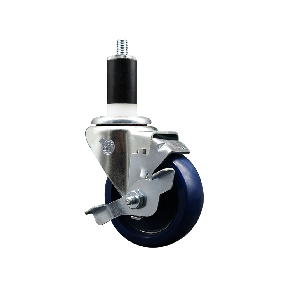 Solid Polyurethane Expanding Stem Swivel Caster with 3.5 Inch Blue Wheel and 1-3/8" Stem & Top Locking Brake - 300 lbs. Capacity Per Caster - Service Caster Brand — photo 1