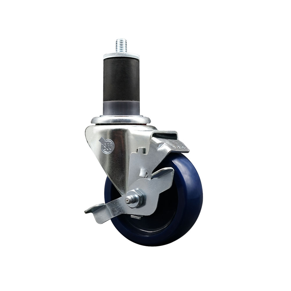 Stainless Steel Solid Polyurethane Expanding Stem Swivel Caster with 3.5 Inch Blue Wheel and 1-5/8" Stem & Top Locking Brake - 300 lbs. Capacity Per Caster - Service Caster Brand — photo 1