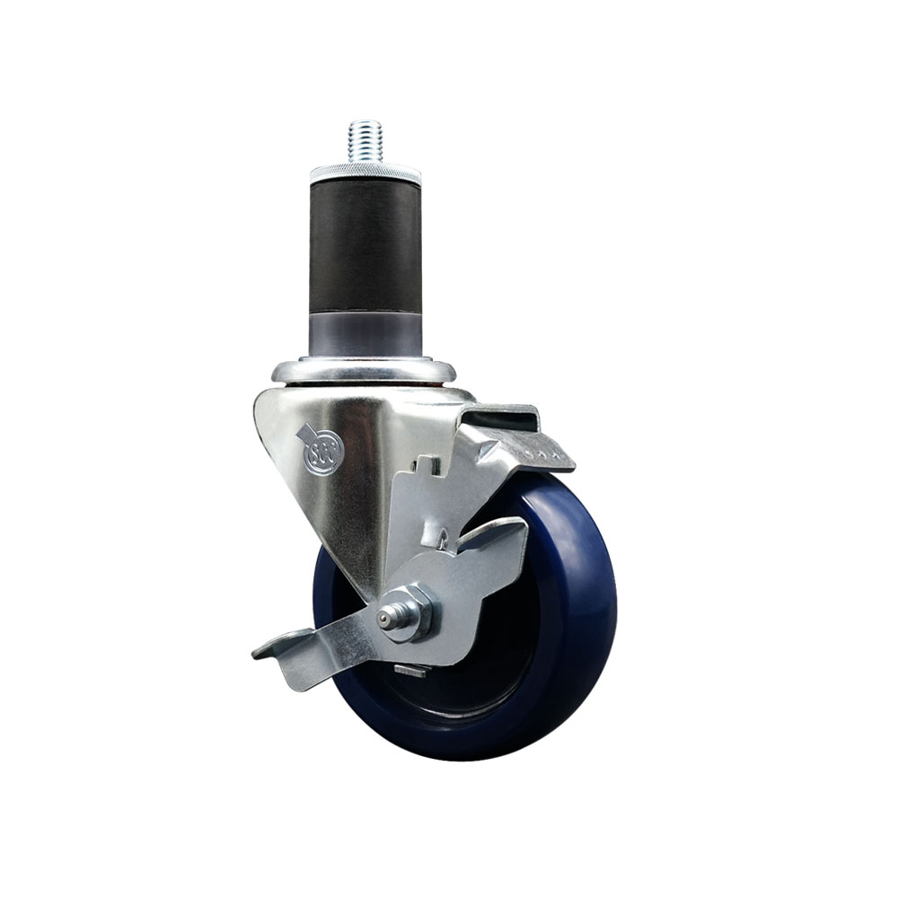 Solid Polyurethane Expanding Stem Swivel Caster with 3.5 Inch Blue Wheel and 1-7/8" Stem & Top Locking Brake - 300 lbs. Capacity Per Caster - Service Caster Brand — photo 1