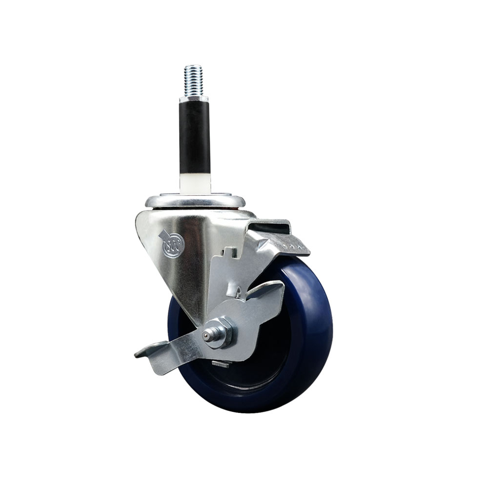 Solid Polyurethane Expanding Stem Swivel Caster with 3.5 Inch Blue Wheel and 7/8" Stem & Top Locking Brake - 300 lbs. Capacity Per Caster - Service Caster Brand — photo 1