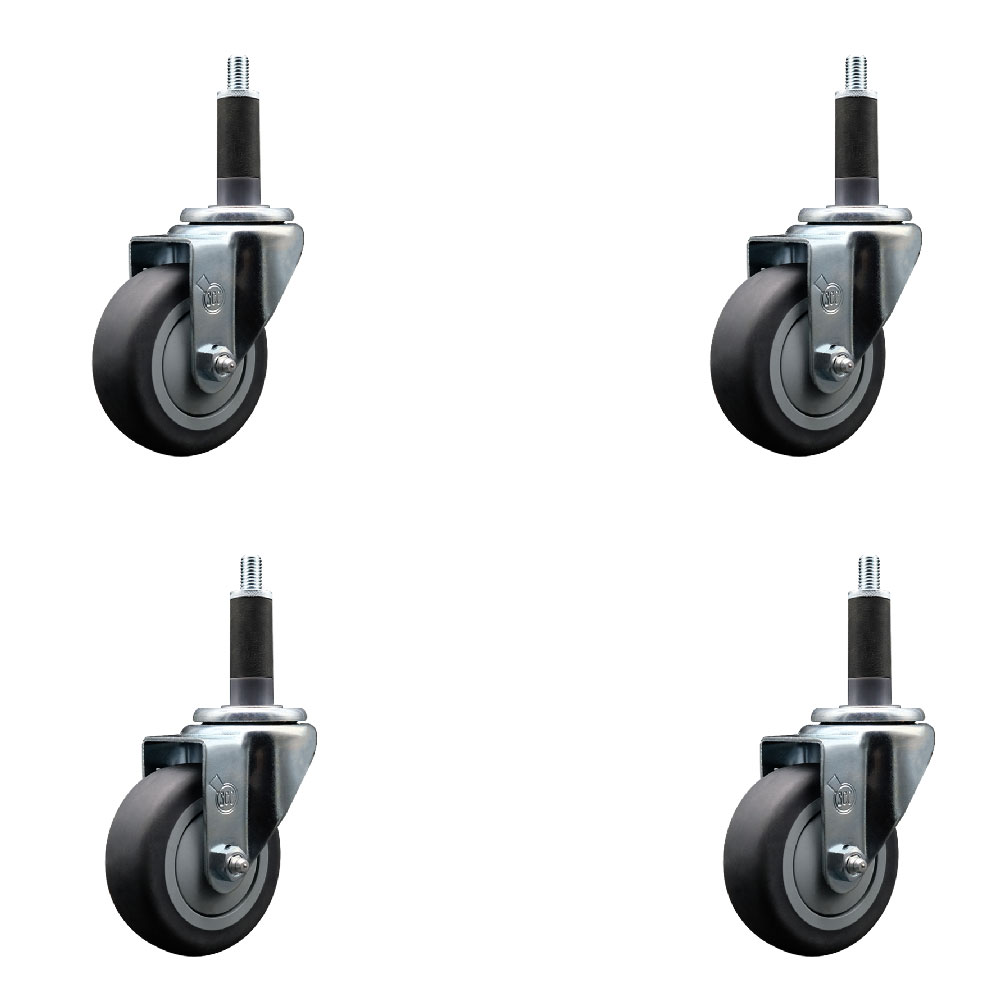 Stainless Steel Thermoplastic Rubber Swivel Expanding Stem Caster Set of 4 with 3.5 Inch Gray Wheels and 1" Stems - Includes 4 Swivel - 230 lbs. Capacity Per Caster - Service Caster Brand — photo 1