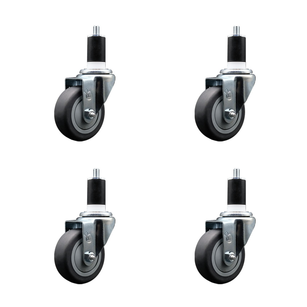 Stainless Steel Thermoplastic Rubber Swivel Expanding Stem Caster Set of 4 with 3.5 Inch Gray Wheels and 1-1/2" Stems - Includes 4 Swivel - 230 lbs. Capacity Per Caster - Service Caster Brand — photo 1