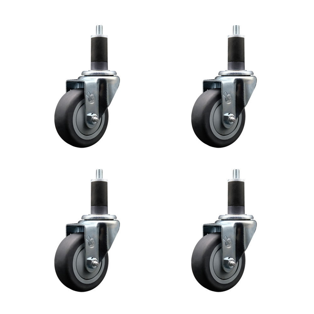 Stainless Steel Thermoplastic Rubber Swivel Expanding Stem Caster Set of 4 with 3.5 Inch Gray Wheels and 1-1/4" Stems - Includes 4 Swivel - 230 lbs. Capacity Per Caster - Service Caster Brand — photo 1