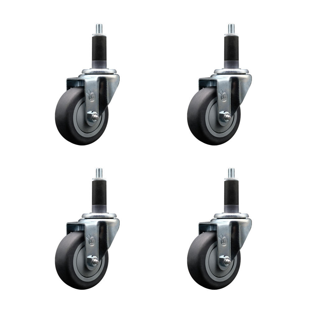 Stainless Steel Thermoplastic Rubber Swivel Expanding Stem Caster Set of 4 with 3.5 Inch Gray Wheels and 1-1/8" Stems - Includes 4 Swivel - 230 lbs. Capacity Per Caster - Service Caster Brand — photo 1