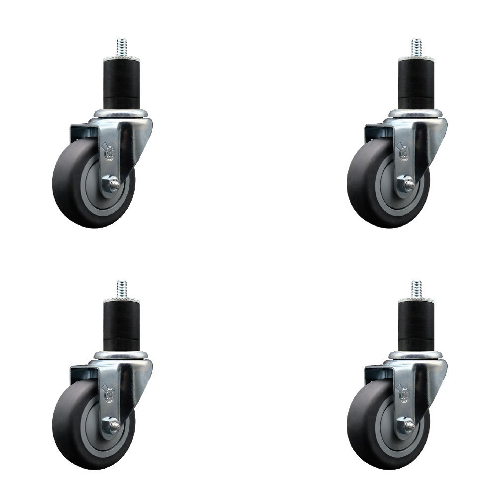 Stainless Steel Thermoplastic Rubber Swivel Expanding Stem Caster Set of 4 with 3.5 Inch Gray Wheels and 1-3/4" Stems - Includes 4 Swivel - 230 lbs. Capacity Per Caster - Service Caster Brand — photo 1