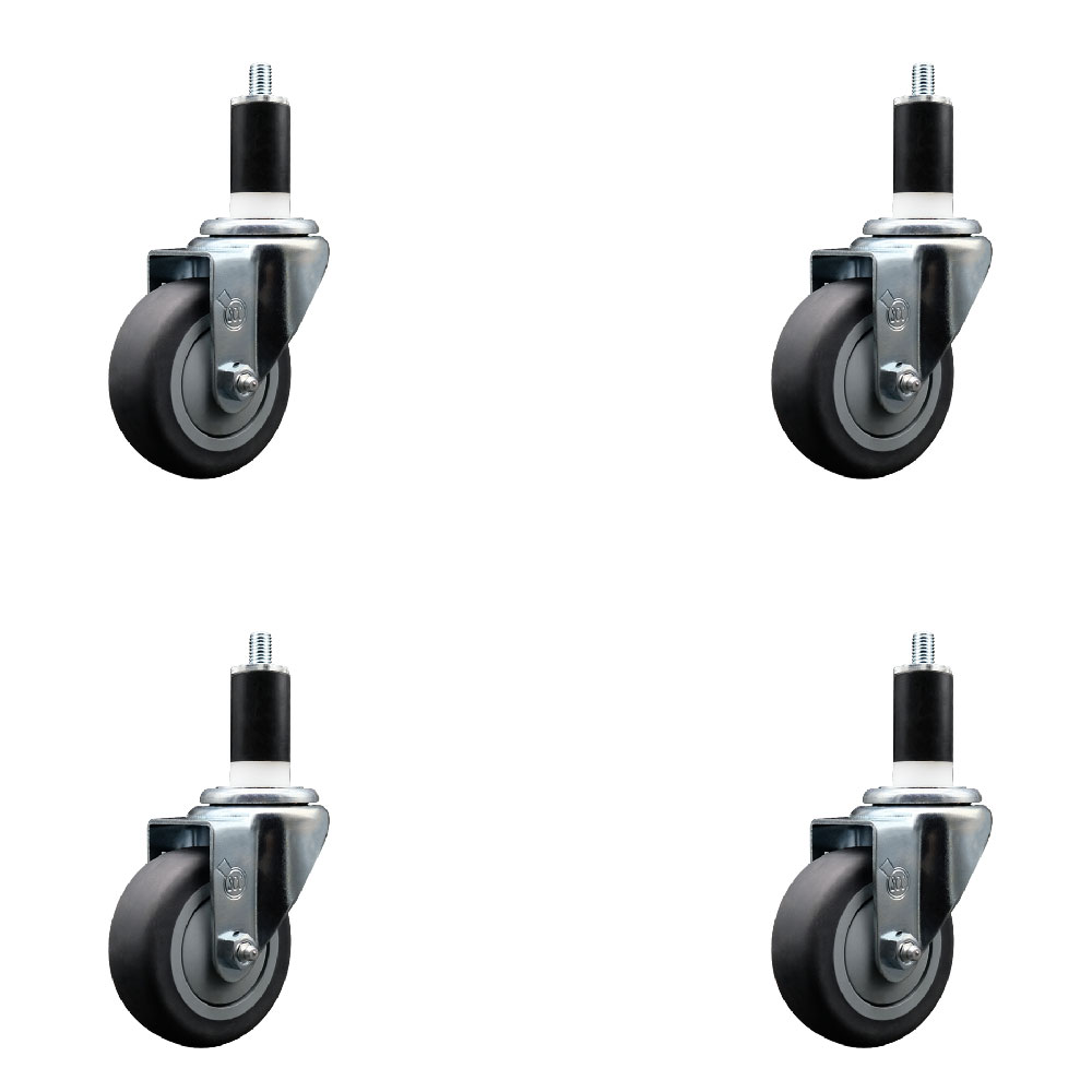 Stainless Steel Thermoplastic Rubber Swivel Expanding Stem Caster Set of 4 with 3.5 Inch Gray Wheels and 1-3/8" Stems - Includes 4 Swivel - 230 lbs. Capacity Per Caster - Service Caster Brand — photo 1