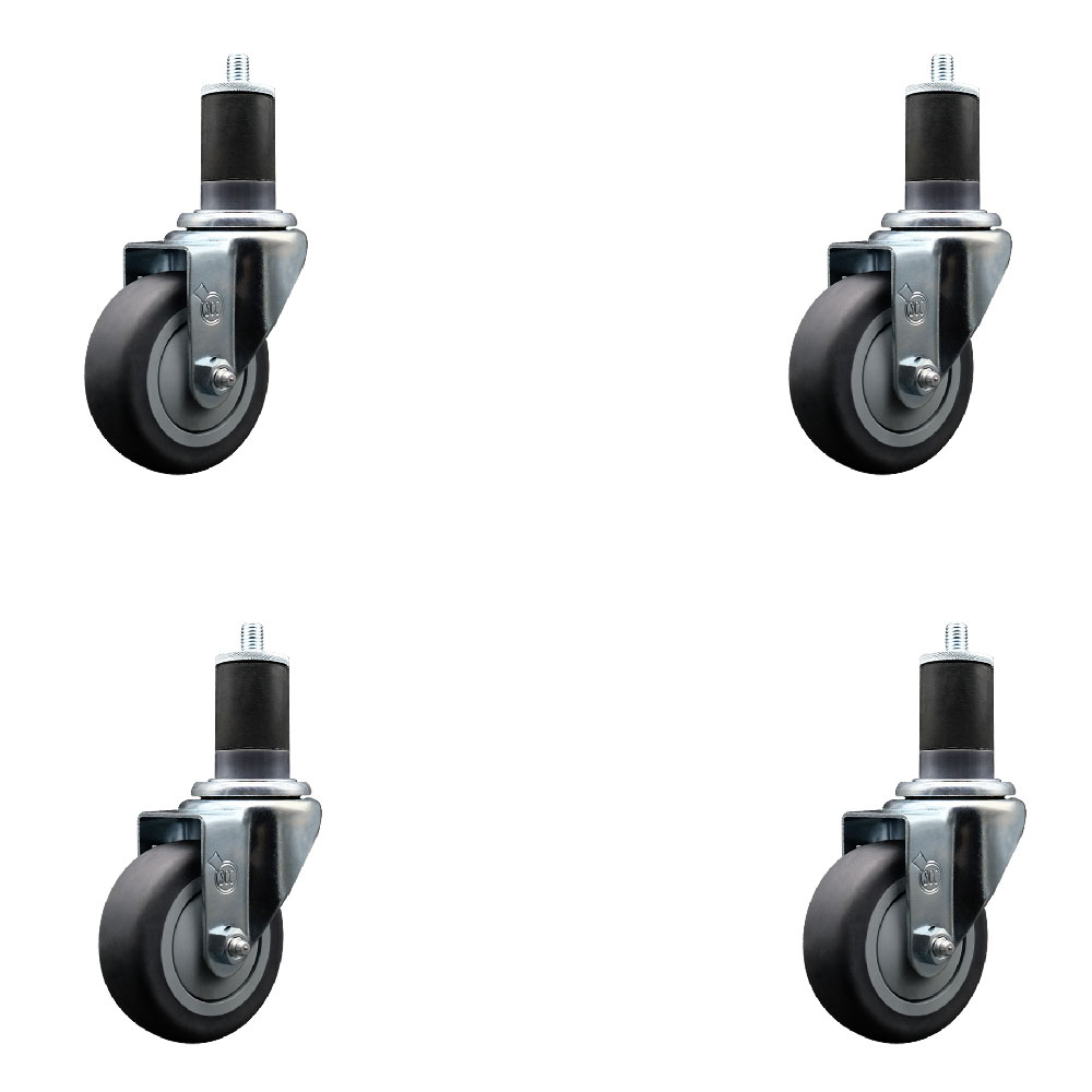 Stainless Steel Thermoplastic Rubber Swivel Expanding Stem Caster Set of 4 with 3.5 Inch Gray Wheels and 1-5/8" Stems - Includes 4 Swivel - 230 lbs. Capacity Per Caster - Service Caster Brand — photo 1