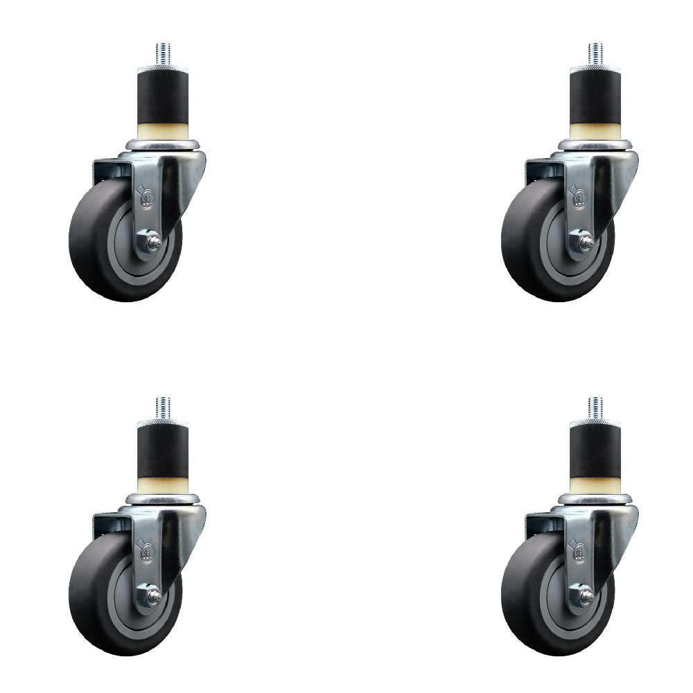 Stainless Steel Thermoplastic Rubber Swivel Expanding Stem Caster Set of 4 with 3.5 Inch Gray Wheels and 1-7/8" Stems - Includes 4 Swivel - 230 lbs. Capacity Per Caster - Service Caster Brand — photo 1
