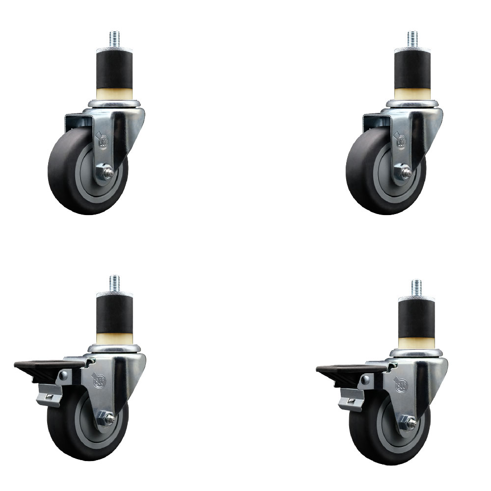 Thermoplastic Rubber Swivel Expanding Stem Caster Set of 4 with 3.5 Inch Gray Wheels and 1-7/8" Stems - Includes 2 with Posi Locking Brakes - 920 lbs Total Capacity - Service Caster Brand — photo 1