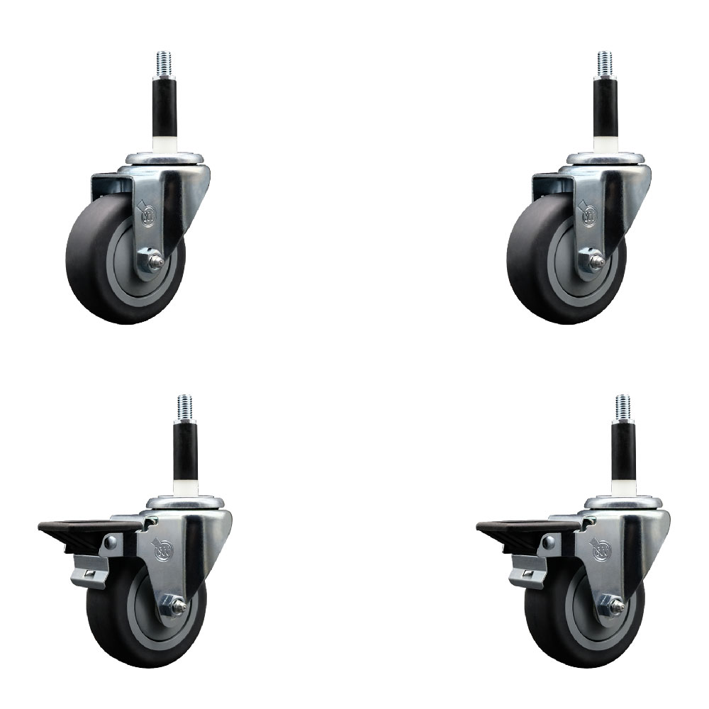 Thermoplastic Rubber Swivel Expanding Stem Caster Set of 4 with 3.5 Inch Gray Wheels and 7/8" Stems - Includes 2 with Posi Locking Brakes - 920 lbs Total Capacity - Service Caster Brand — photo 1