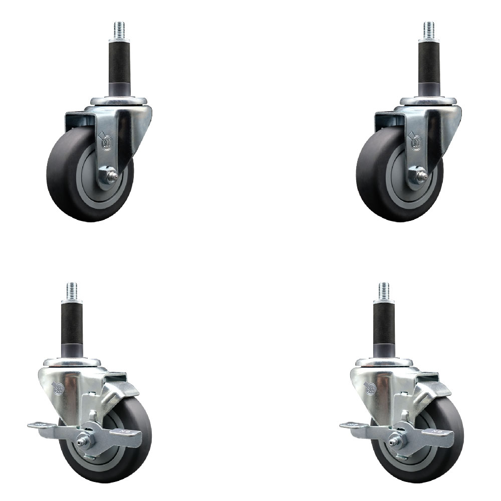 Stainless Steel Thermoplastic Rubber Swivel Expanding Stem Caster Set of 4 with 3.5 Inch Gray Wheels and 1" Stems - Includes 2 with Top Locking Brakes - 920 lbs Total Capacity - Service Caster Brand — photo 1