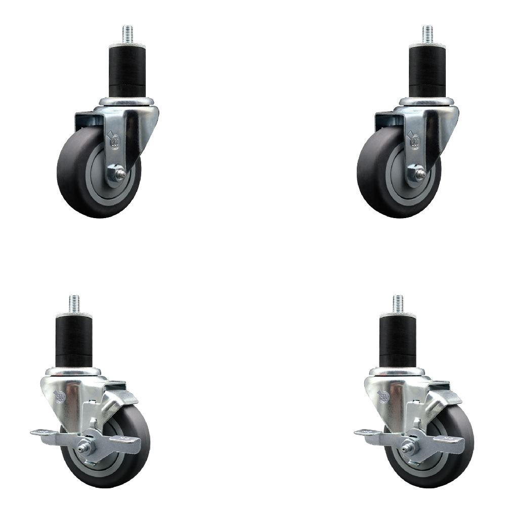 Thermoplastic Rubber Swivel Expanding Stem Caster Set of 4 with 3.5 Inch Gray Wheels and 1-3/4" Stems - Includes 2 with Top Locking Brakes - 920 lbs Total Capacity - Service Caster Brand — photo 1