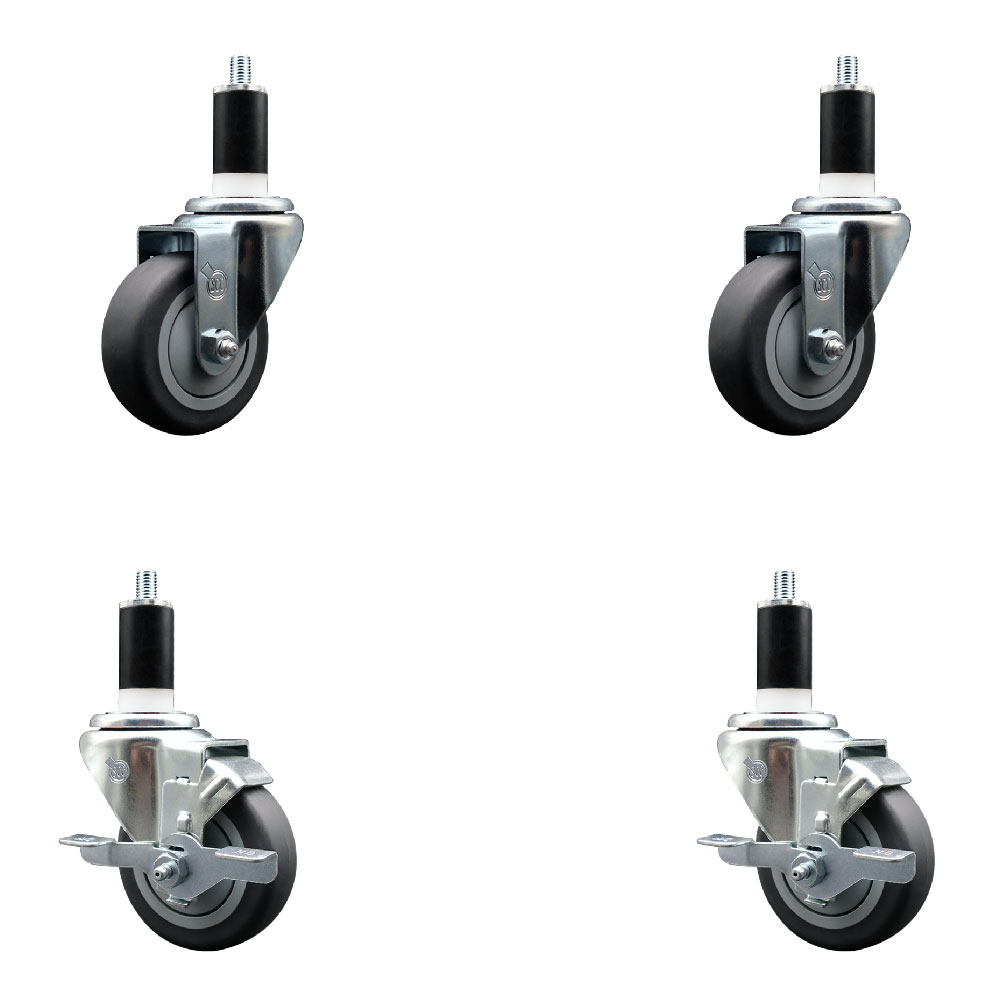 Thermoplastic Rubber Swivel Expanding Stem Caster Set of 4 with 3.5 Inch Gray Wheels and 1-3/8" Stems - Includes 2 with Top Locking Brakes - 920 lbs Total Capacity - Service Caster Brand — photo 1