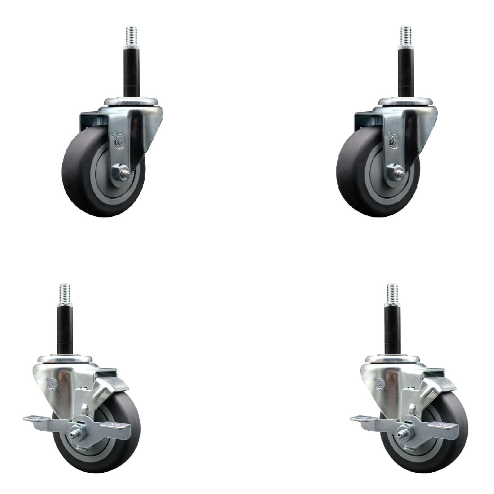 Thermoplastic Rubber Swivel Expanding Stem Caster Set of 4 with 3.5 Inch Gray Wheels and 3/4" Stems - Includes 2 with Top Locking Brakes - 920 lbs Total Capacity - Service Caster Brand — photo 1