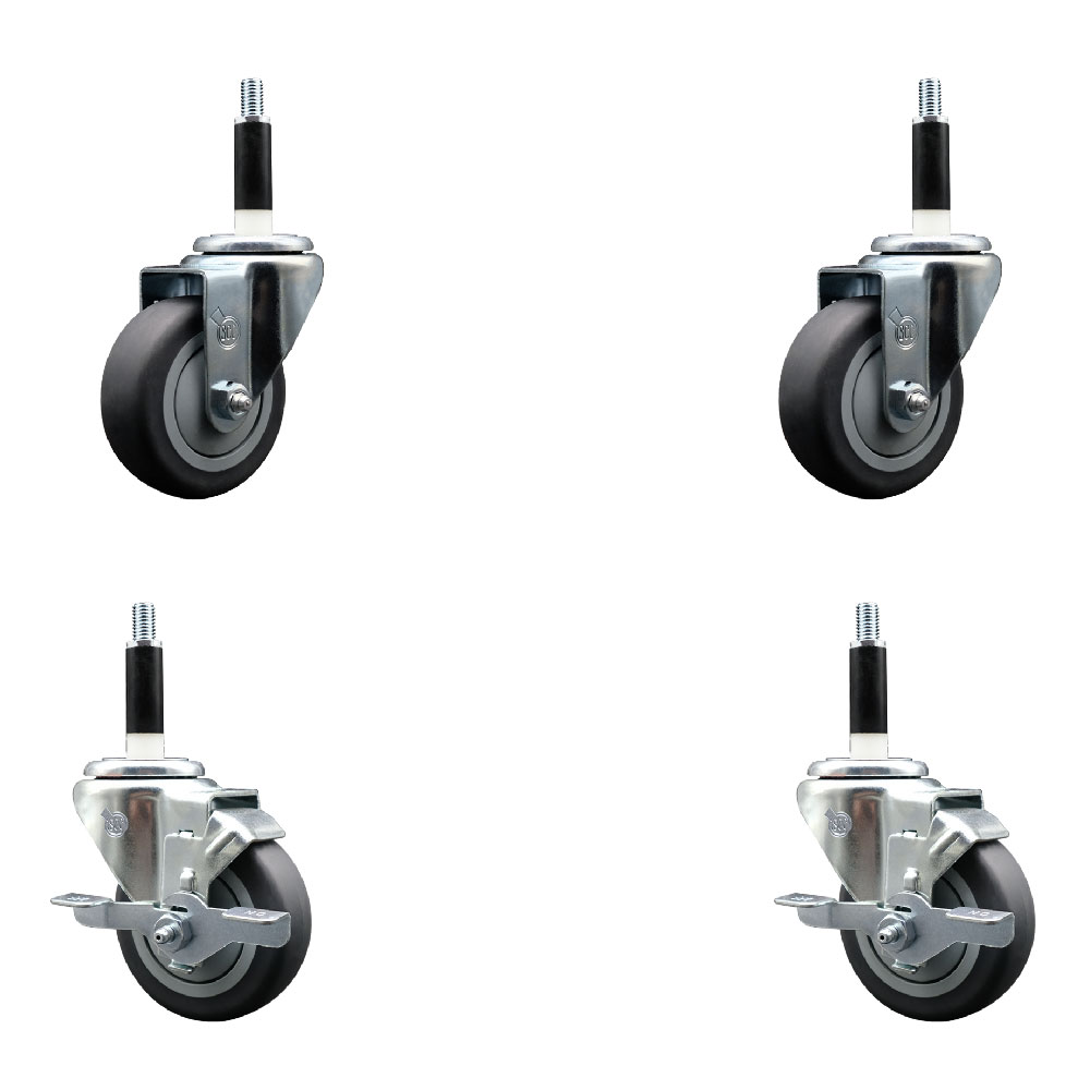 Stainless Steel Thermoplastic Rubber Swivel Expanding Stem Caster Set of 4 with 3.5 Inch Gray Wheels and 7/8" Stems - Includes 2 with Top Locking Brakes - 920 lbs Total Capacity - Service Caster Brand — photo 1