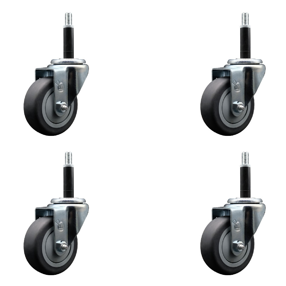 Stainless Steel Thermoplastic Rubber Swivel Expanding Stem Caster Set of 4 with 3.5 Inch Gray Wheels and 3/4" Stems - Includes 4 Swivel - 230 lbs. Capacity Per Caster - Service Caster Brand — photo 1